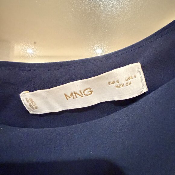 Mango Dark Blue One-Shoulder Cape Dress (Size Small) - Picture 3 of 6